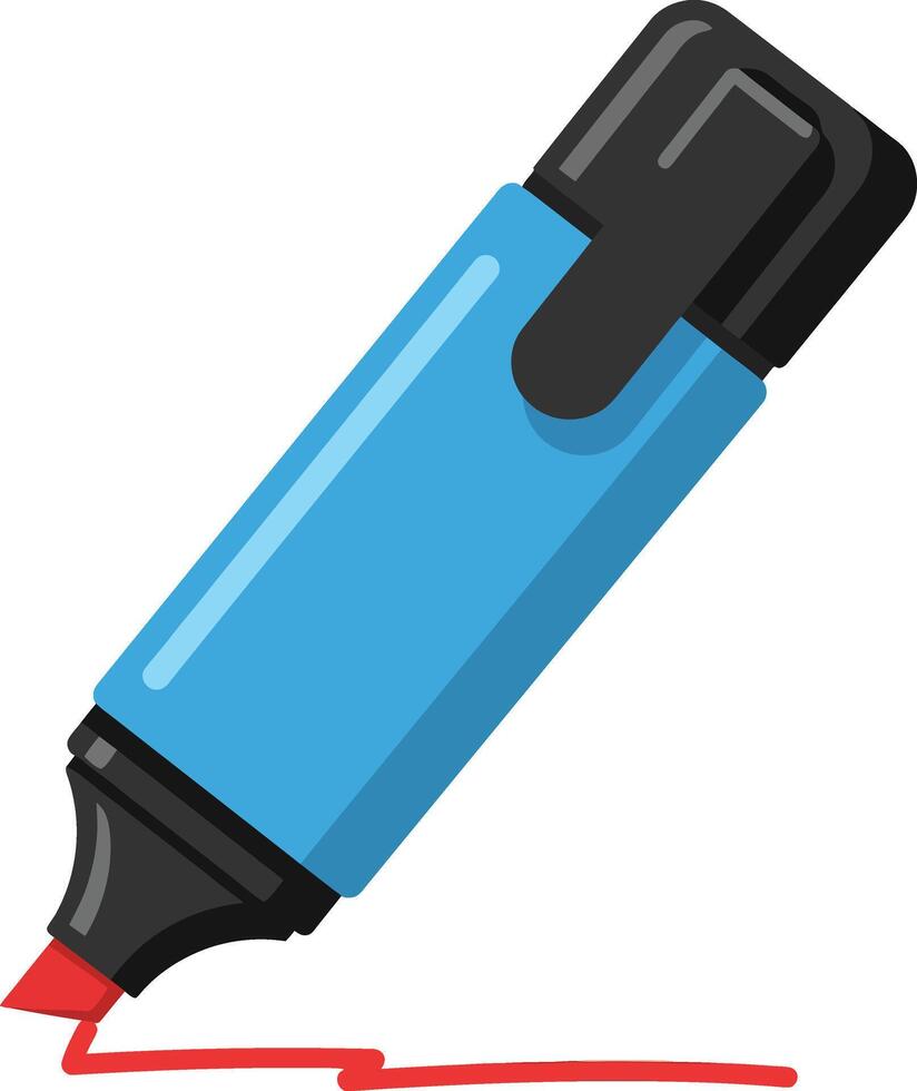 Blue marker pen drawing red line illustration of stationery tool with cap and clip for office use vector