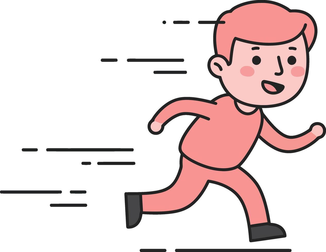 Cartoon boy running fast with motion lines in pink outfit and black shoes illustration vector