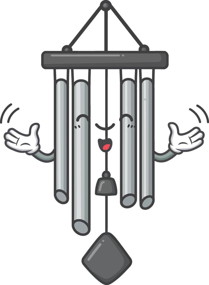 Animated wind chime with happy face and waving hands cheerful outdoor decoration illustration vector