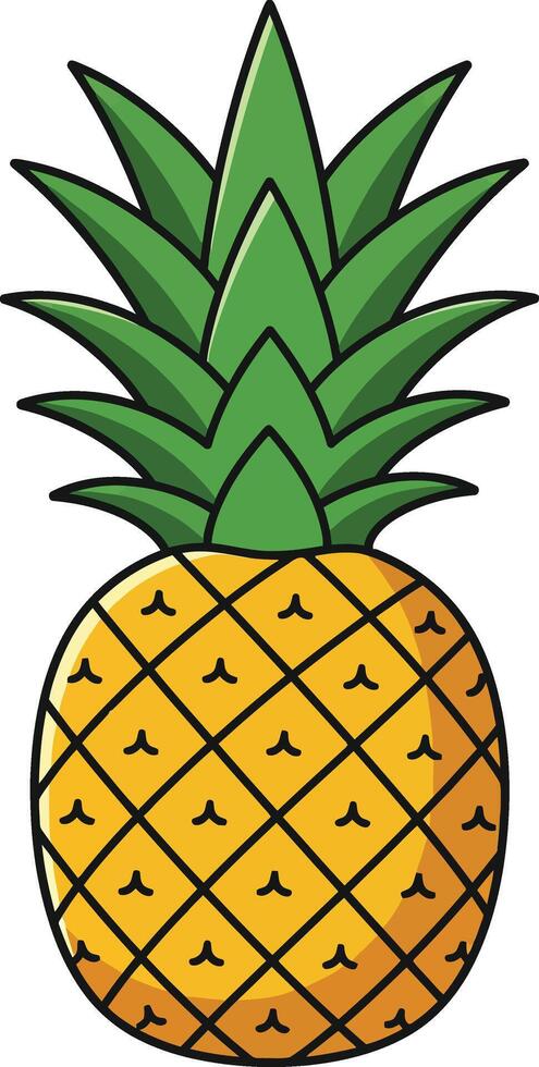 Pineapple fruit illustration with green leaves and yellow body graphic design vector
