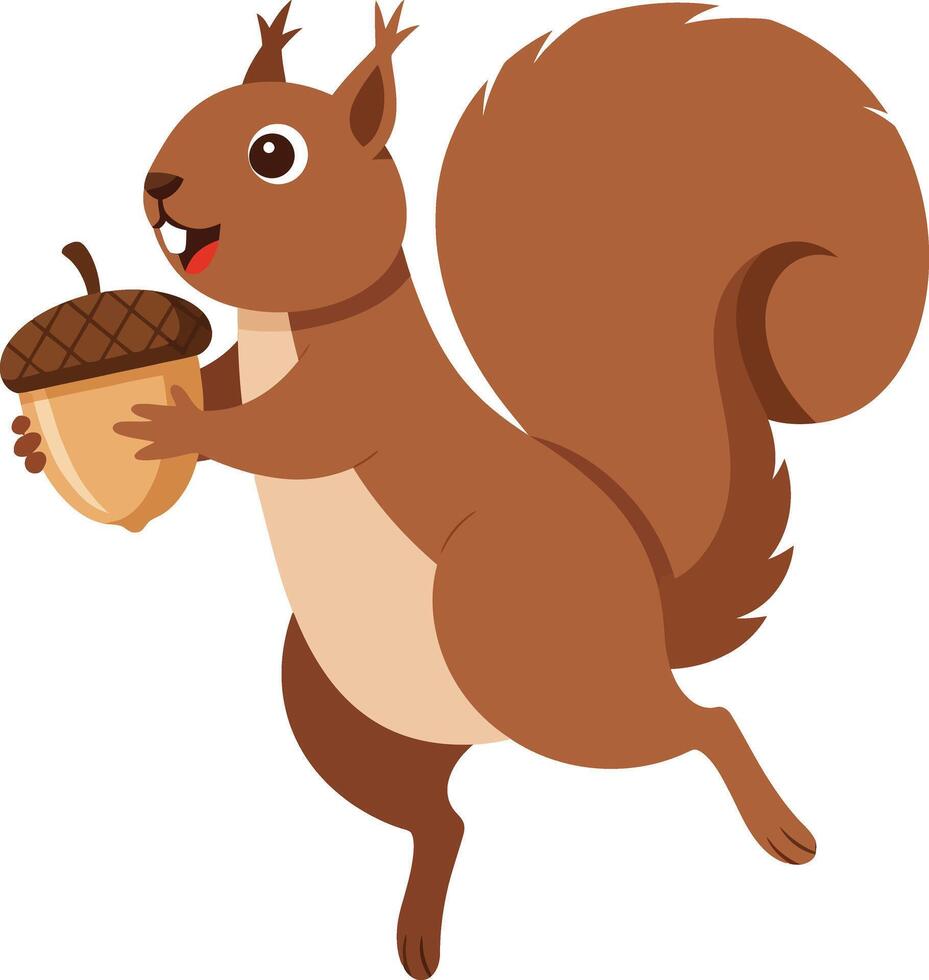Squirrel holding large acorn happy forest animal cartoon character illustration vector