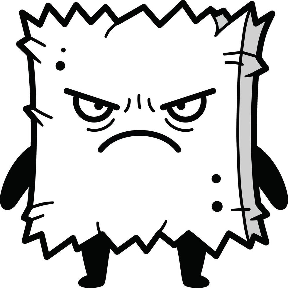 Angry cartoon paper sheet character with arms and legs illustration in black and white style vector