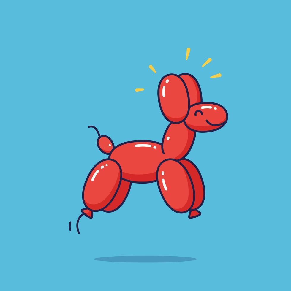Red balloon dog jumping playful illustration on blue background art design vector
