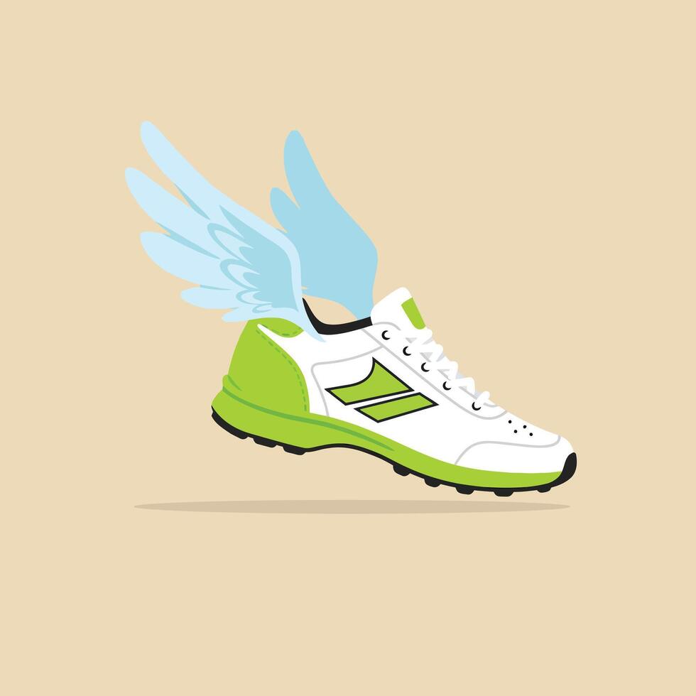 Running shoe with blue wings symbolizing speed and agility in sports and fitness activities illustration vector