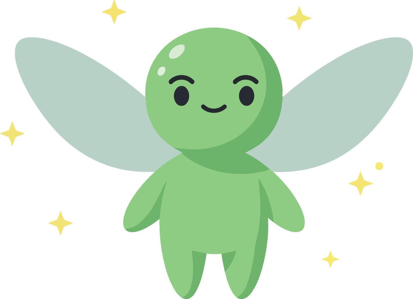Cute green fairy with wings and sparkles magical fantasy character illustration vector
