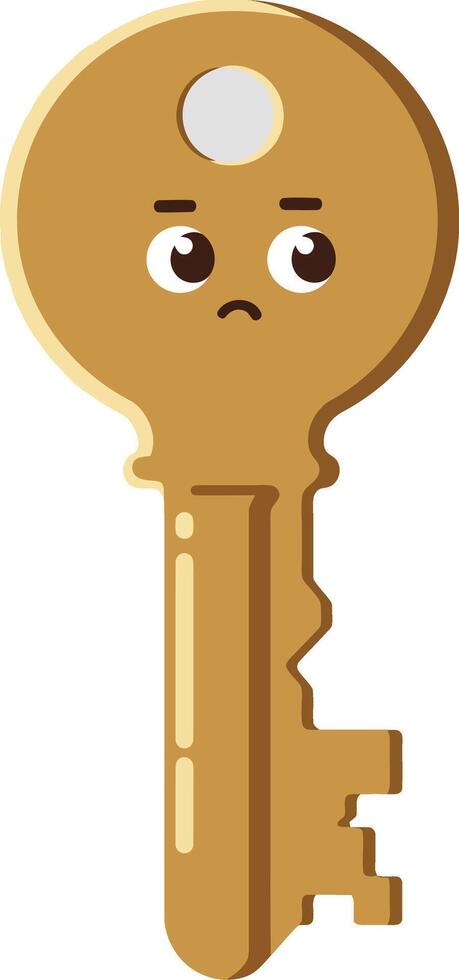 Key shaped character with sad facial expression in light brown color illustration vector