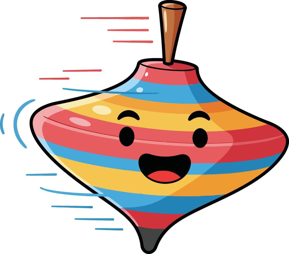 Colorful spinning top toy with happy face in motion illustration for children play and fun activity design vector