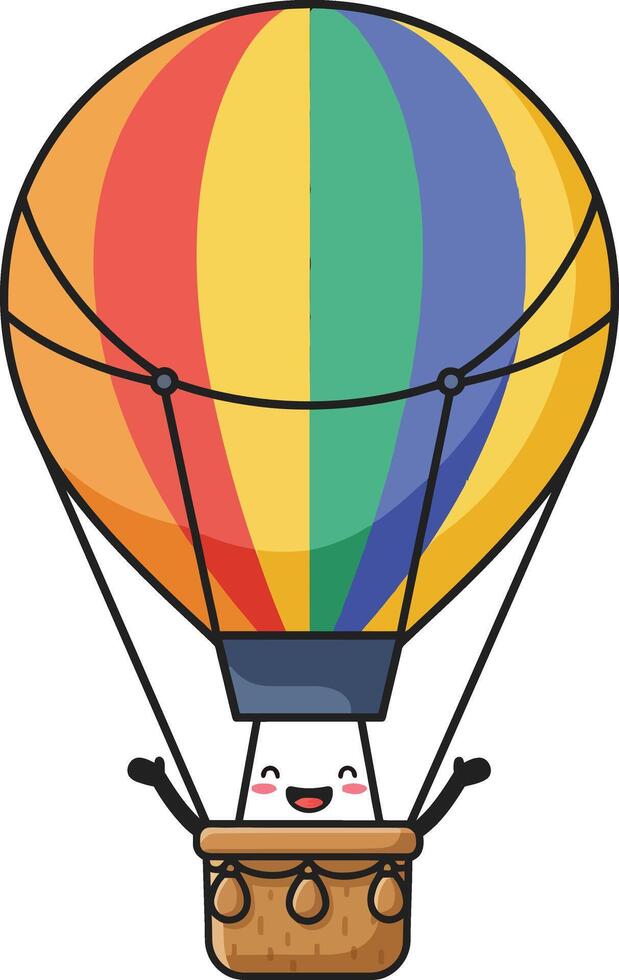 Hot air balloon with colorful stripes and smiling face flying illustration vector