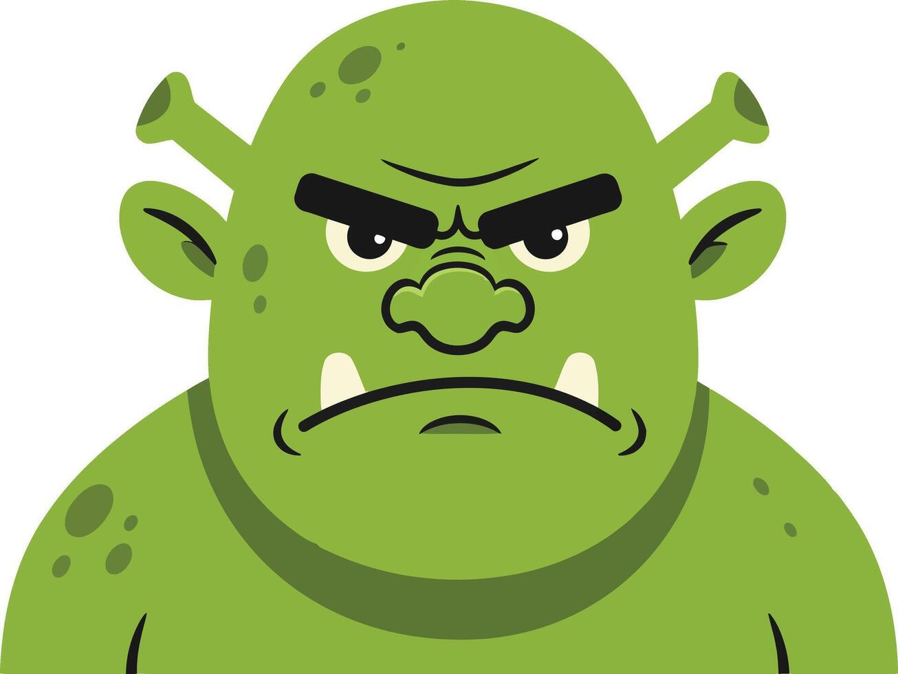 Green angry orc fantasy creature with tusks and big nose illustration for games and stories vector