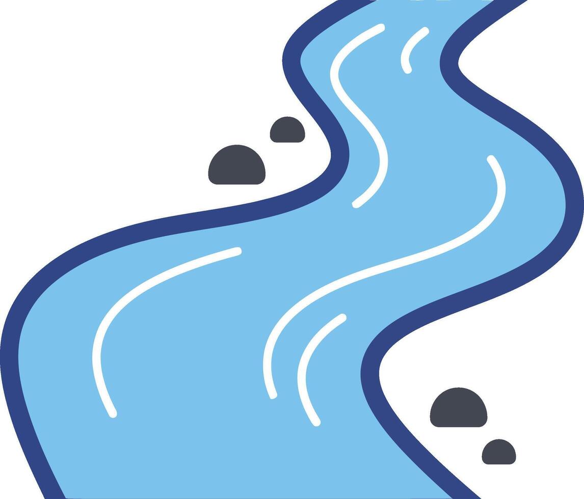 Winding blue river flowing with small rocks scenic natural watercourse illustration vector