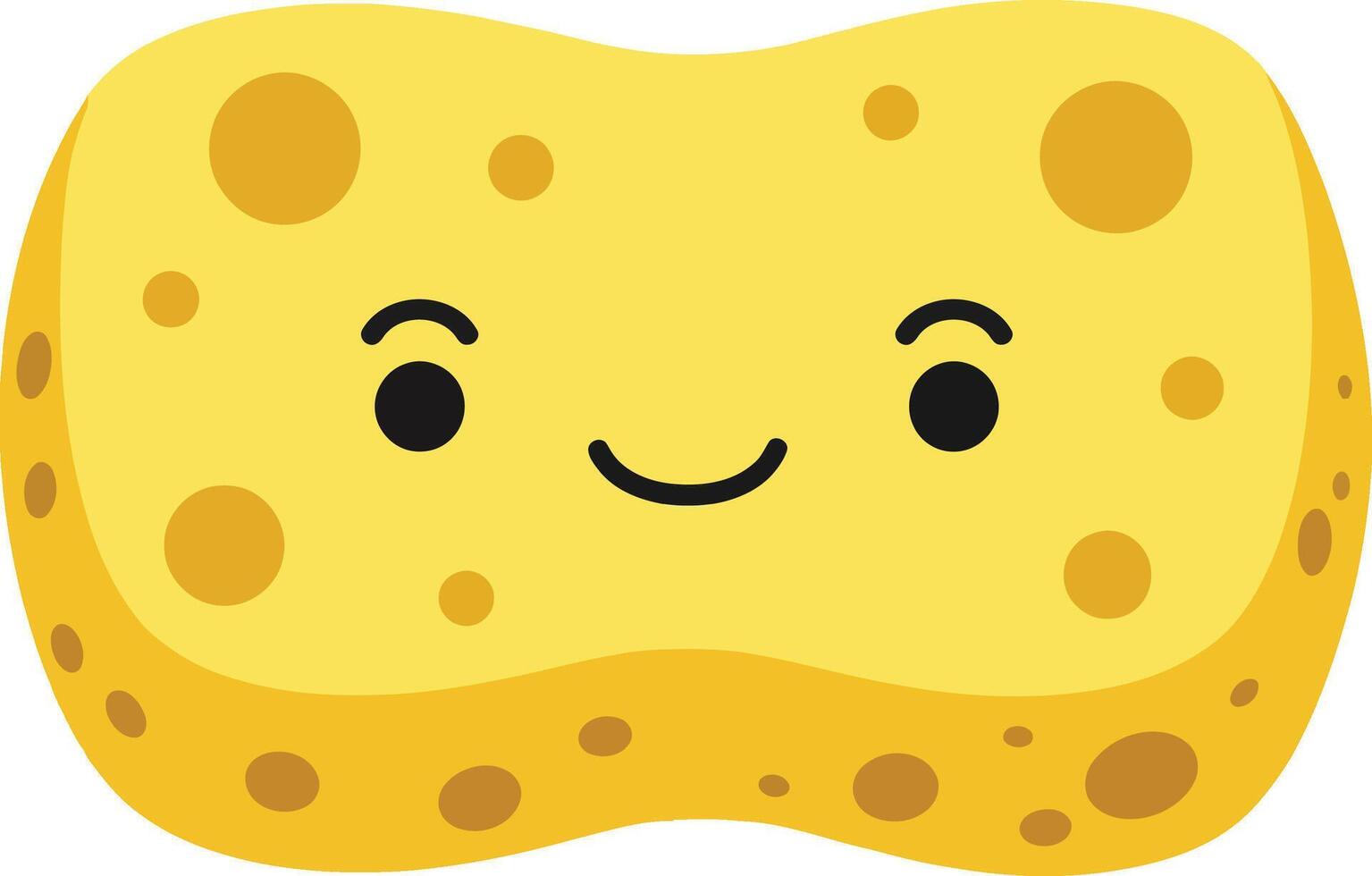 Cute smiling yellow sponge with holes and rounded shape illustration for cleaning and hygiene purposes vector