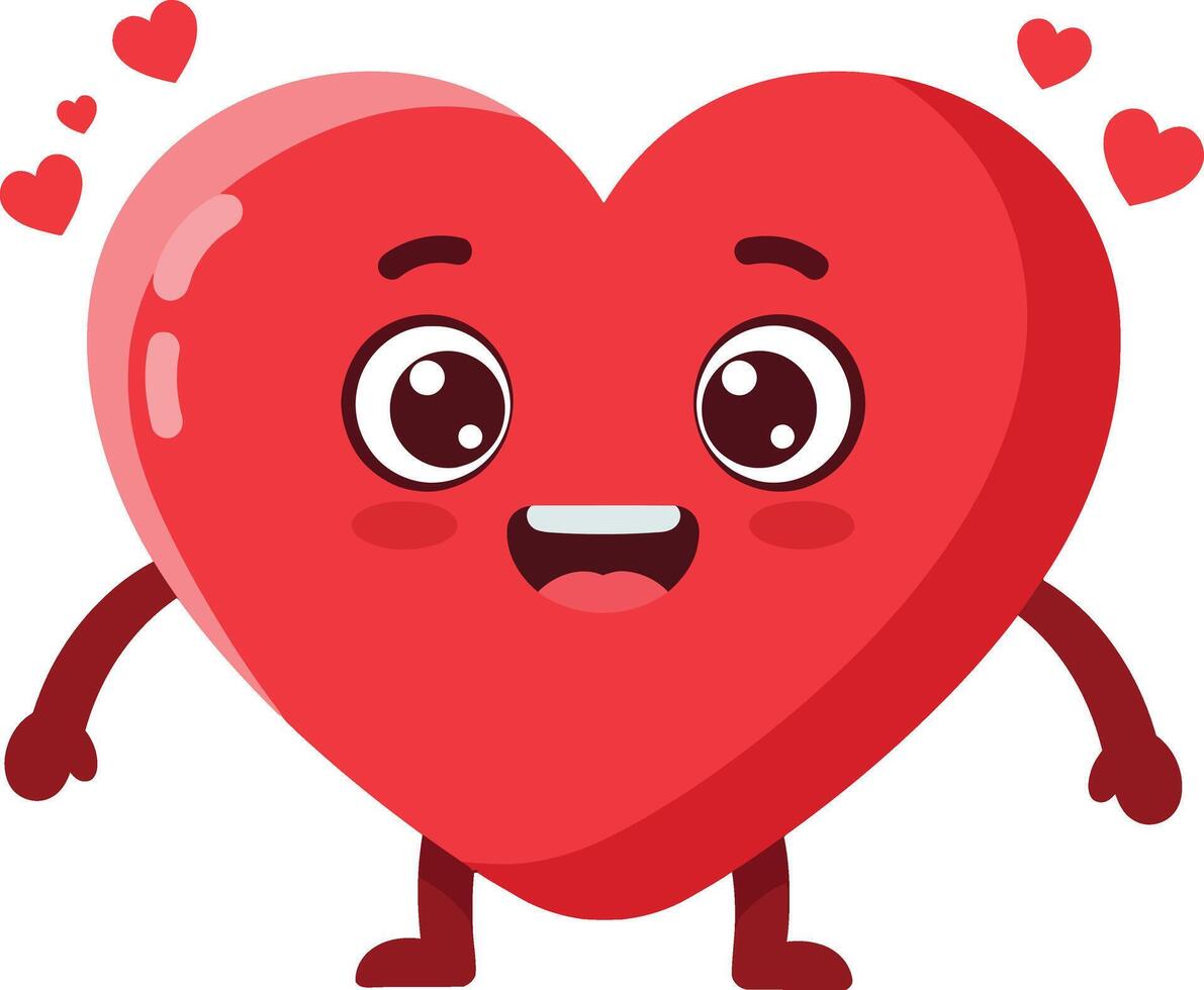 Heart character with cute smiling face and small red hearts around in love and happiness concept illustration vector