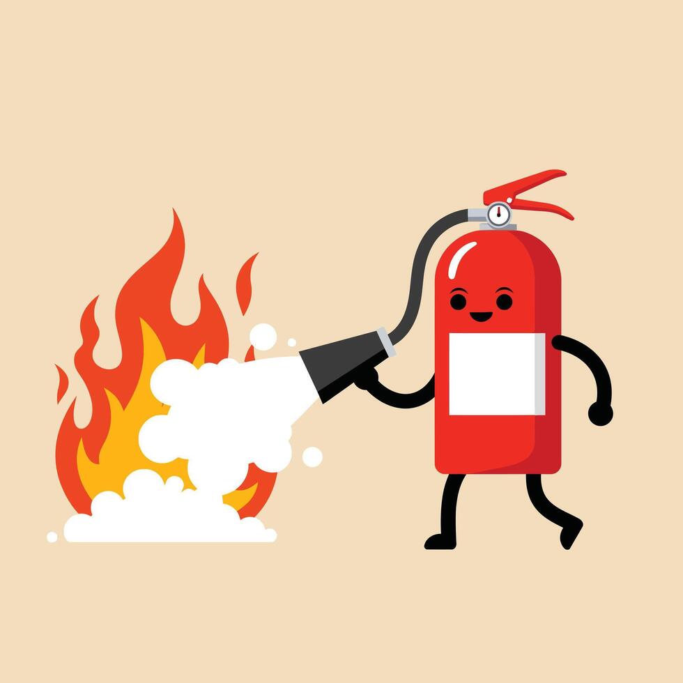 Fire extinguisher putting out fire with foam in safety and prevention illustration vector