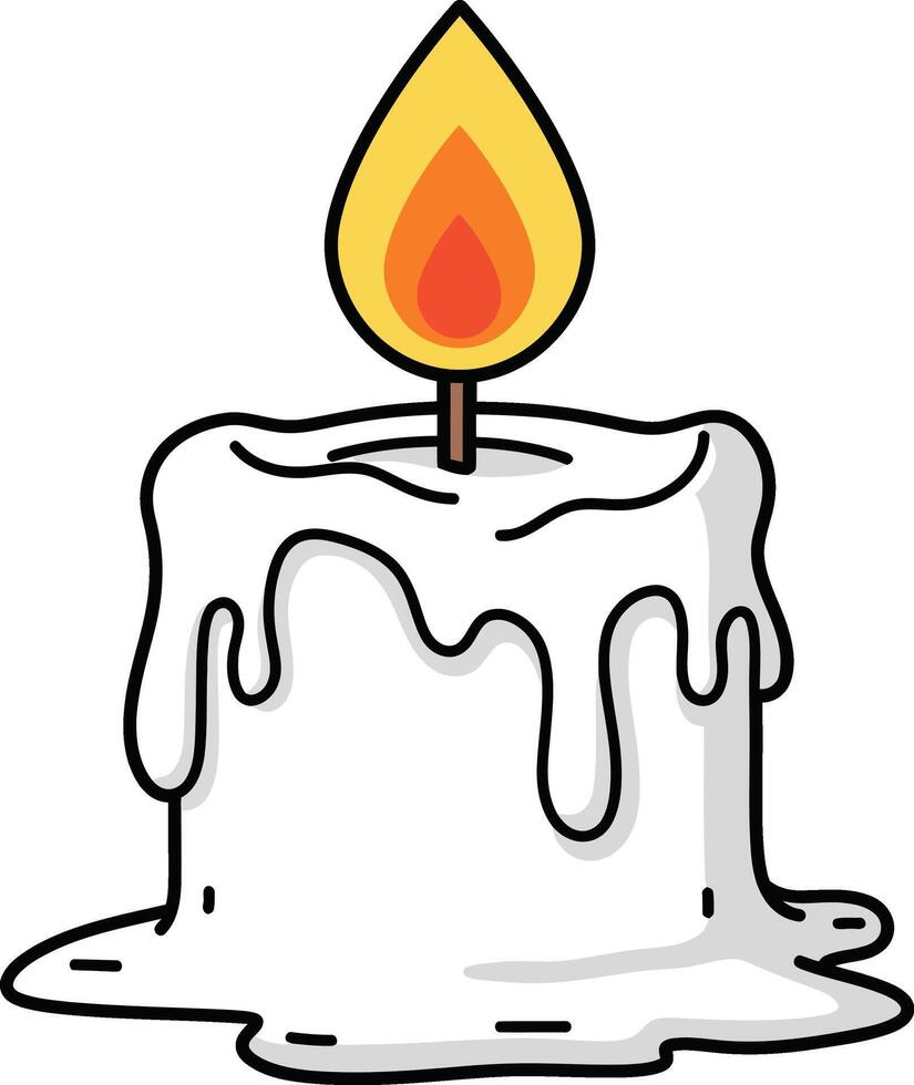 Melting white candle with burning flame illustration in simple style for decoration or design use vector