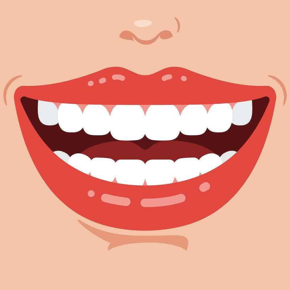 Smiling mouth with red lips and white teeth illustration in square format cheerful expression vector