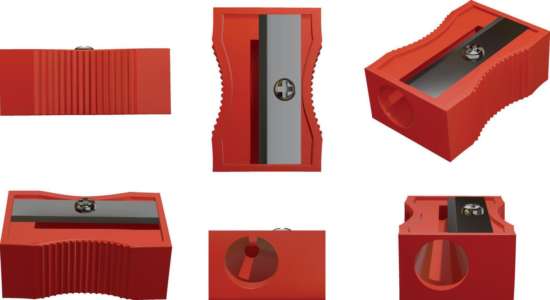 isolated 3d sharpener. sharpener. back to echool element. realistic sharpener in different views vector