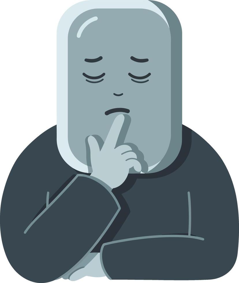 Abstract human figure with thoughtful expression in muted blue shades illustration vector