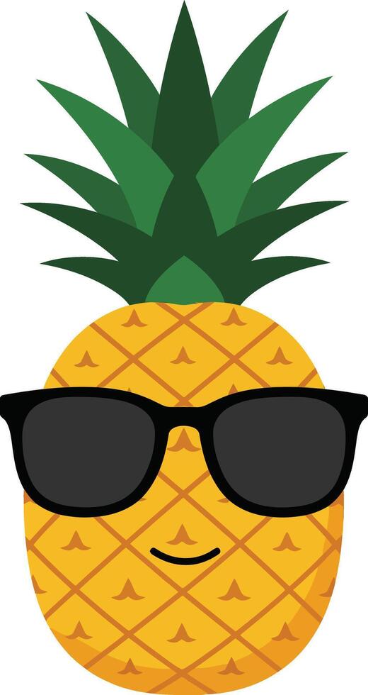 Pineapple with black sunglasses illustration with green leaves and yellow fruit summer style icon vector