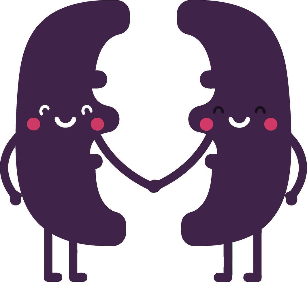 Cute happy kidney characters holding hands in love and friendship concept illustration vector