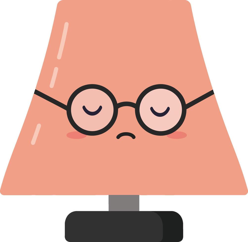 Sad table lamp with glasses and peach lampshade illustration in simple style vector