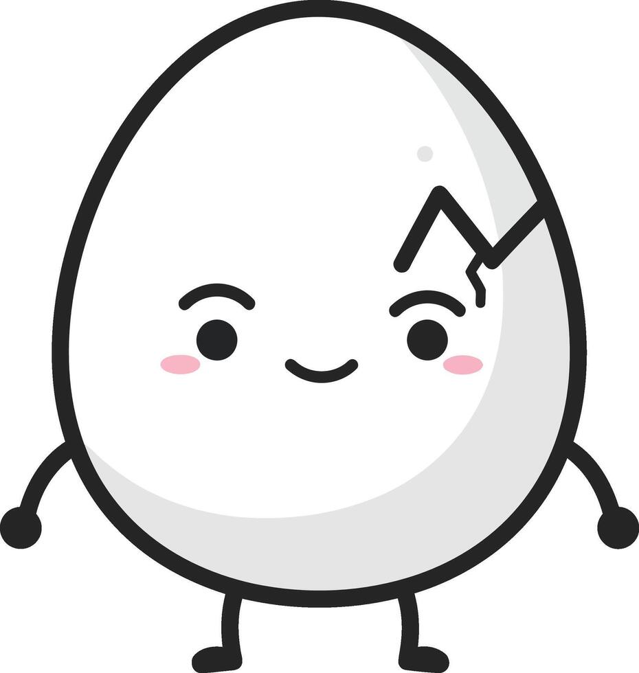 Cute smiling cracked egg character with blushing cheeks and simple arms and legs illustration vector