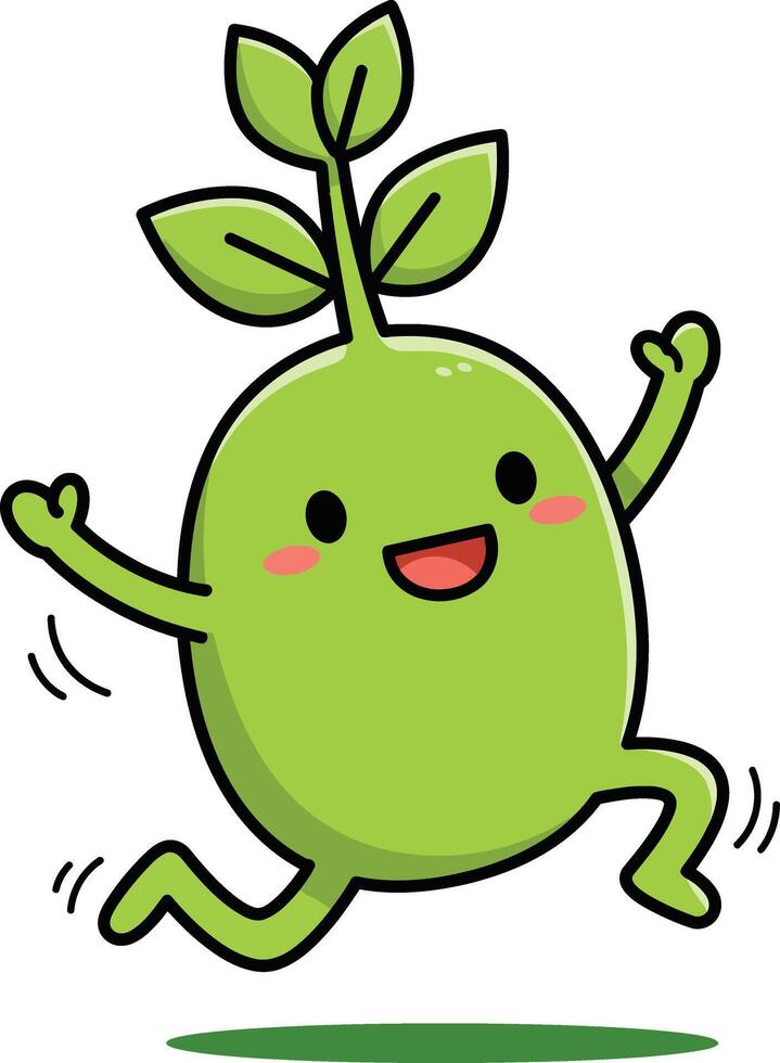 Happy green sprout character jumping with joy cute plant illustration cartoon vector