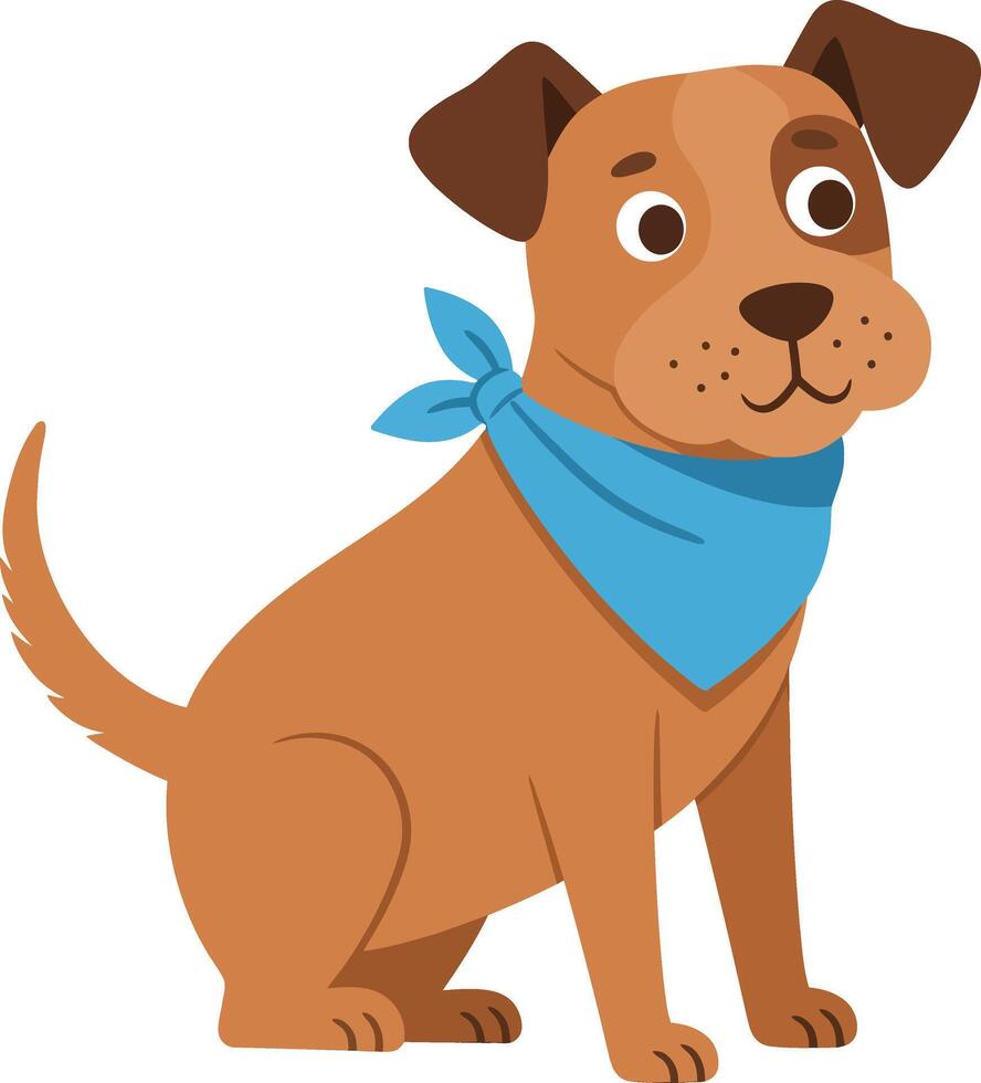 Brown dog with blue bandana sitting calmly cartoon illustration for pet and animal themes vector