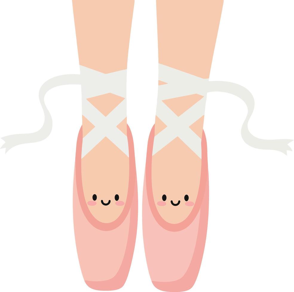 Ballet shoes with ribbons and cute smiling faces pink slippers for dance illustration vector