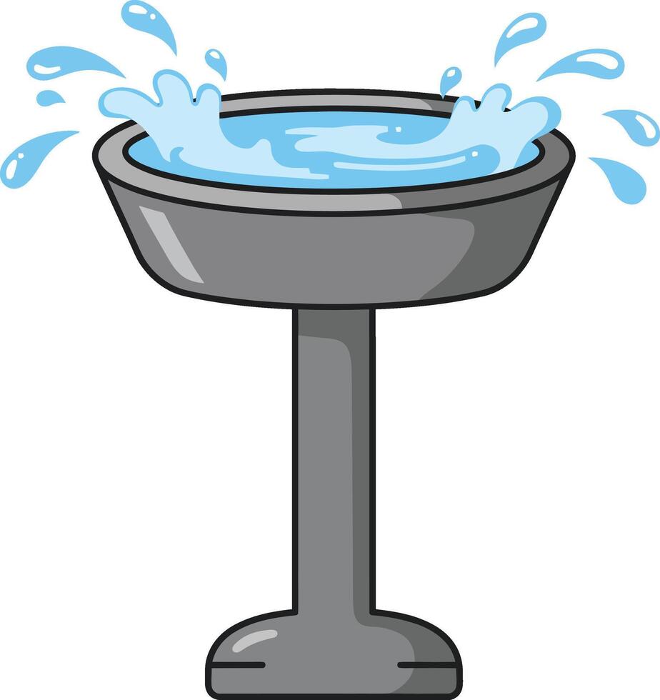 Water fountain with splashing water droplets in simple gray design illustration vector