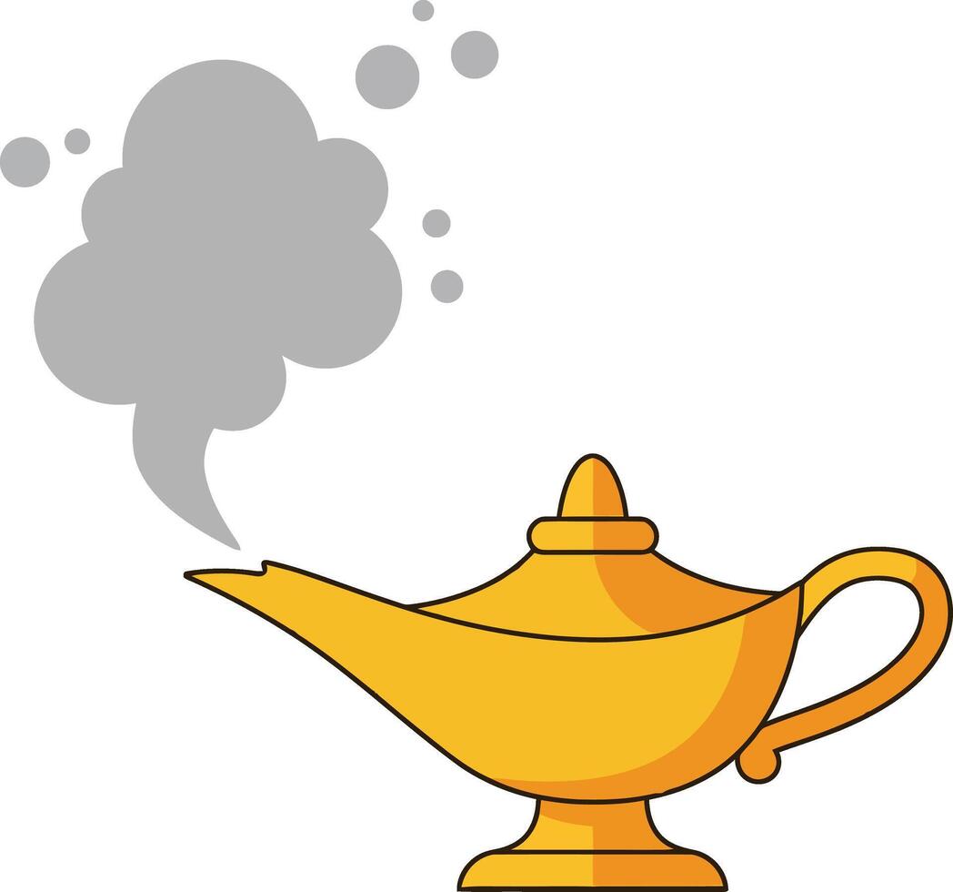 Magic golden oil lamp with smoke illustration for mystical and fantasy themes vector