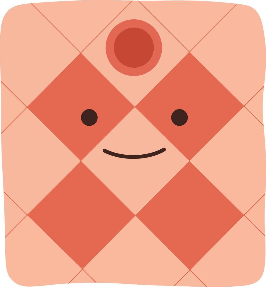 Cute smiling red and peach checkered square character illustration with simple face and circle detail vector