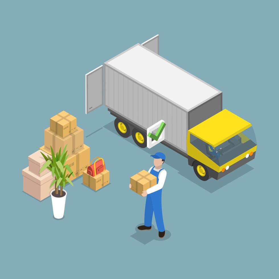 3D Isometric Flat Illustration of Online Delivery Service, Advanced Tracking Systems vector