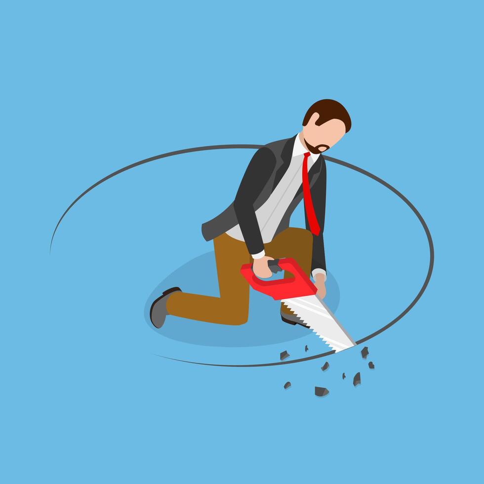 3D Isometric Flat Illustration of Financial Mistake, Self Sabotaging vector
