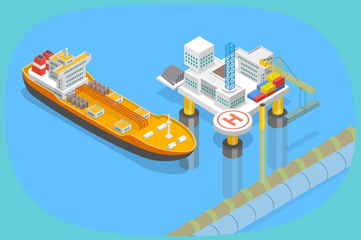 3D Isometric Flat Illustration of Drilling Rig, Petrochemical Industry vector
