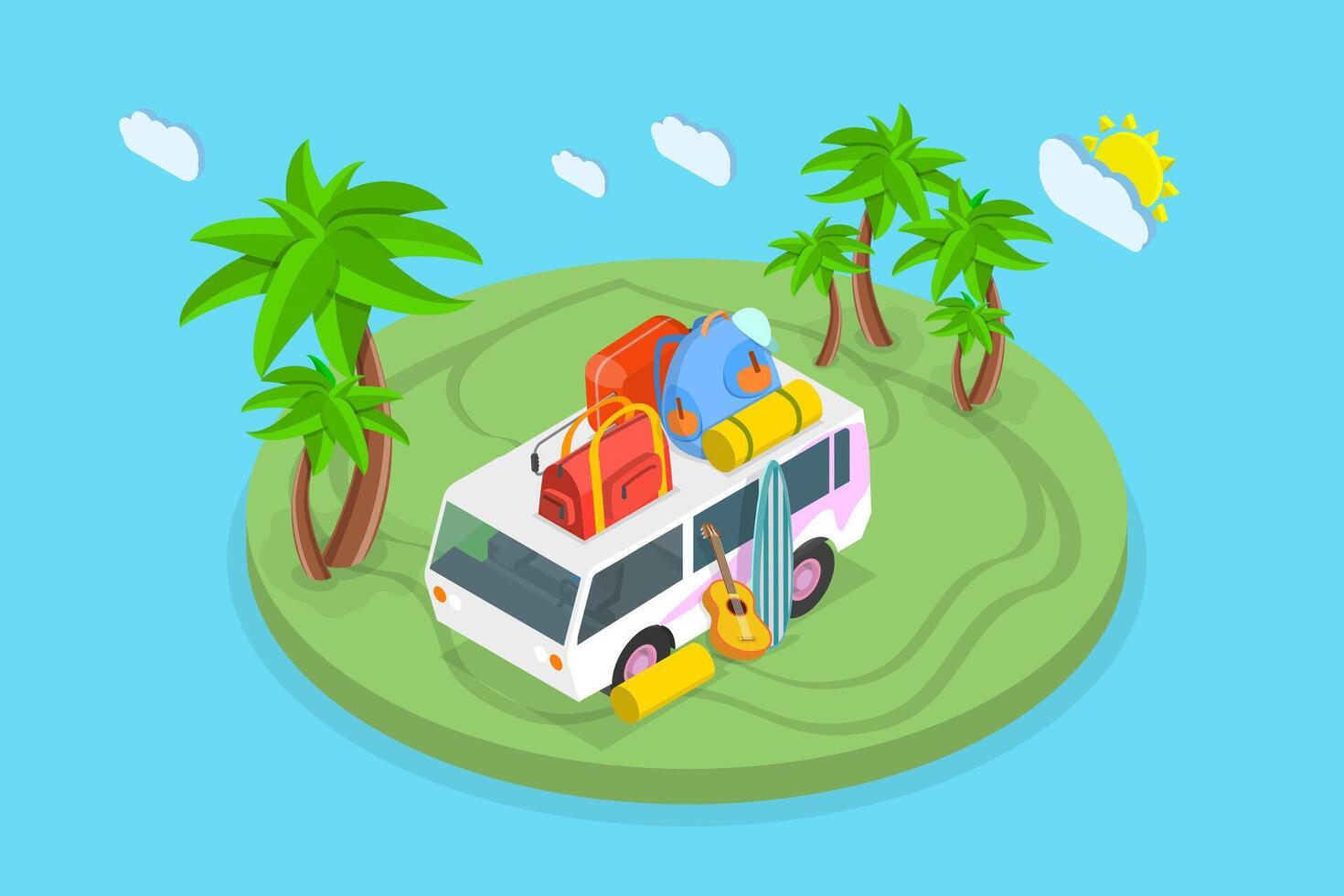 3D Isometric Flat Illustration of Summer Vacation, Tropical Trip or Holidays vector