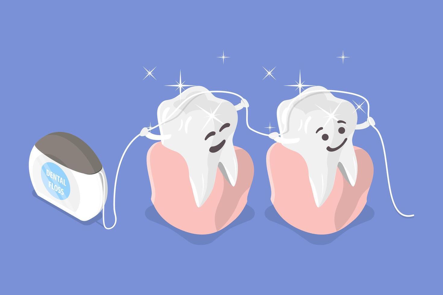 3D Isometric Flat Illustration of Dental Floss, Oral Hygiene, Teeth Cleaning vector