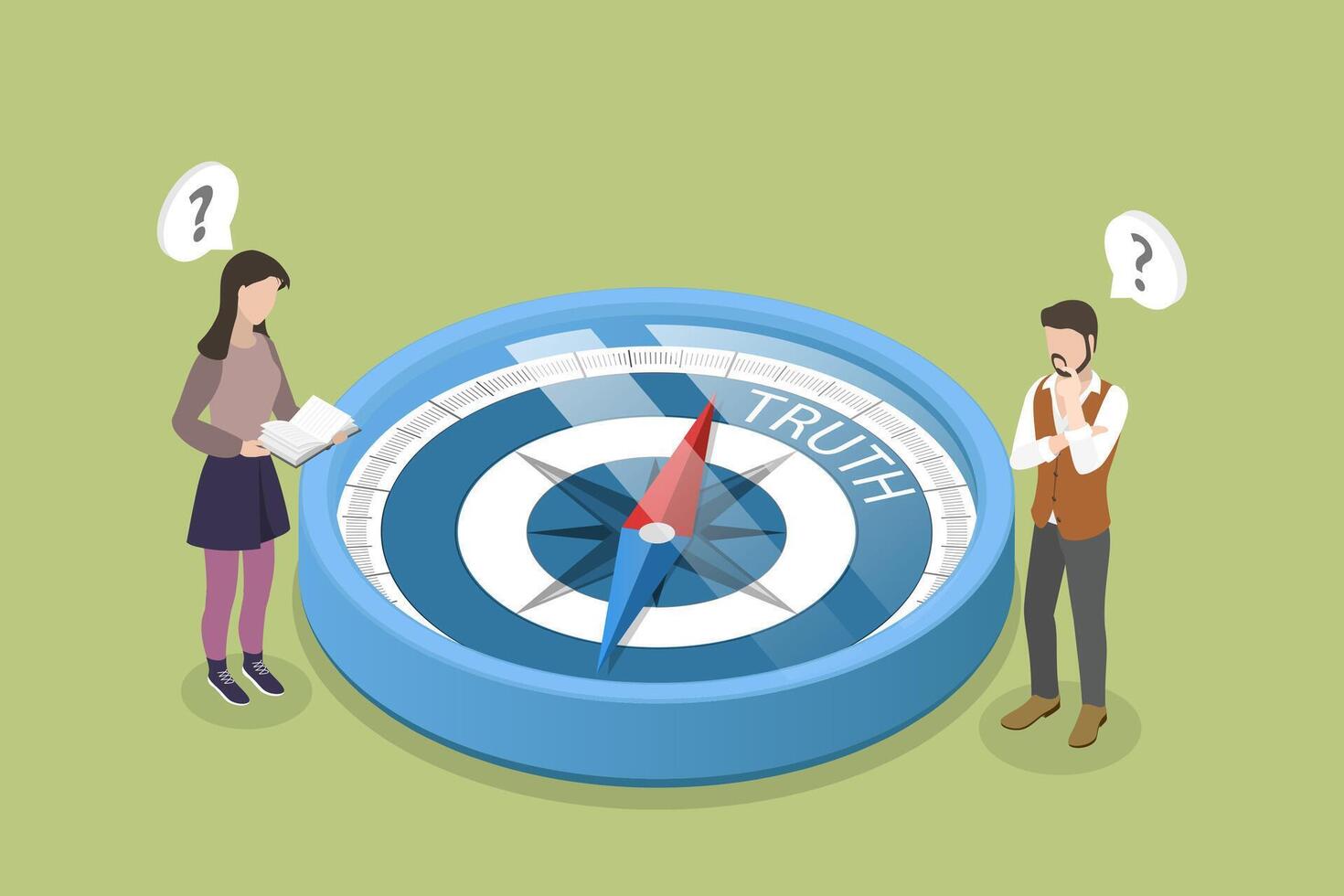 3D Isometric Flat Illustration of Truth and Lie Indicator, Truthfulness Compass vector