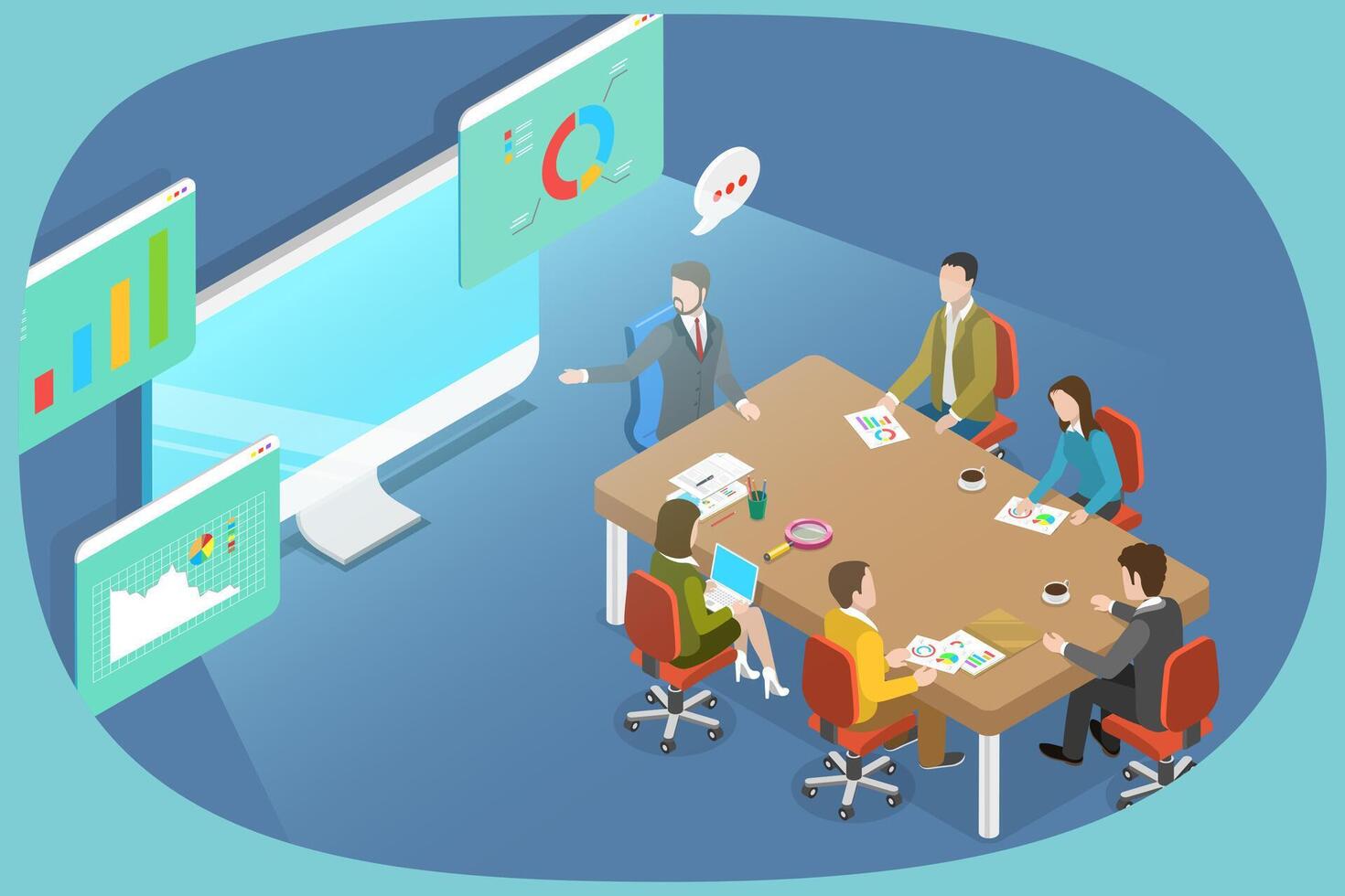 3D Isometric Flat Illustration of Business Training, Corporate Seminar vector