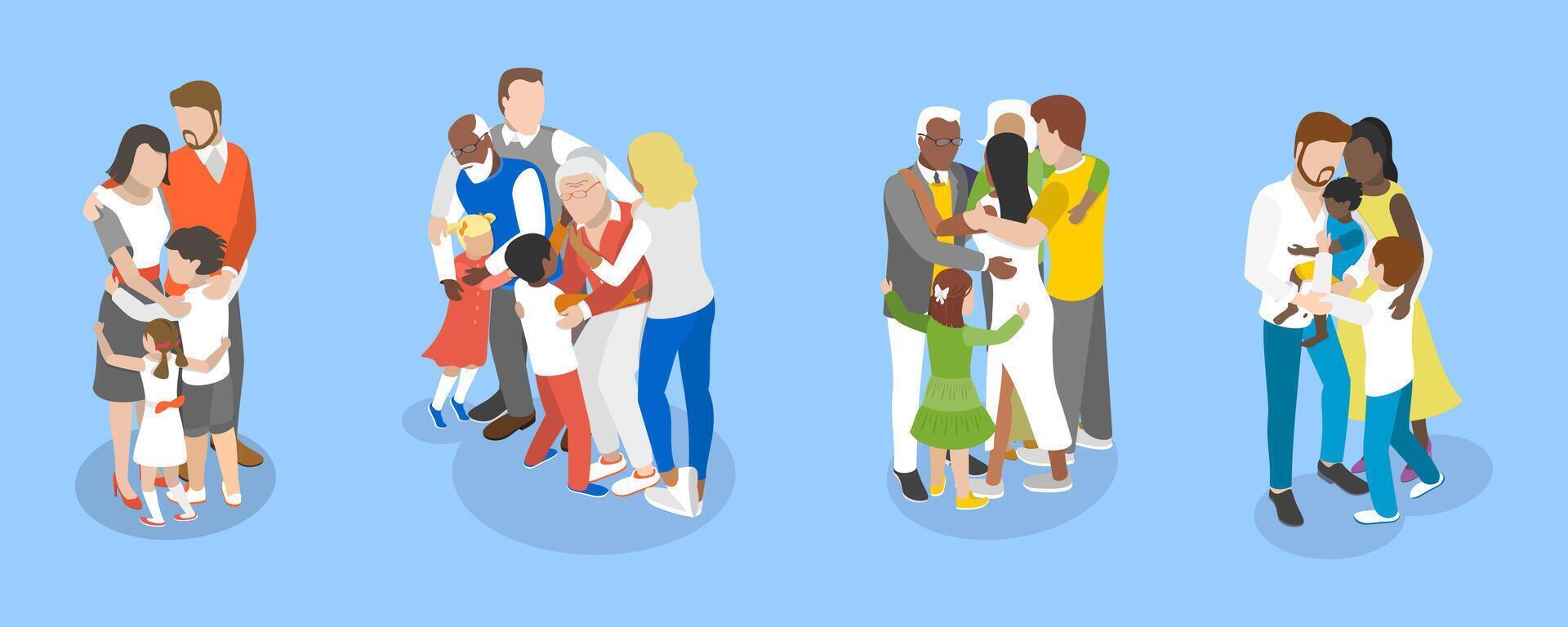 3D Isometric Flat Illustration of Family Hug , Love and Trust between Generations vector