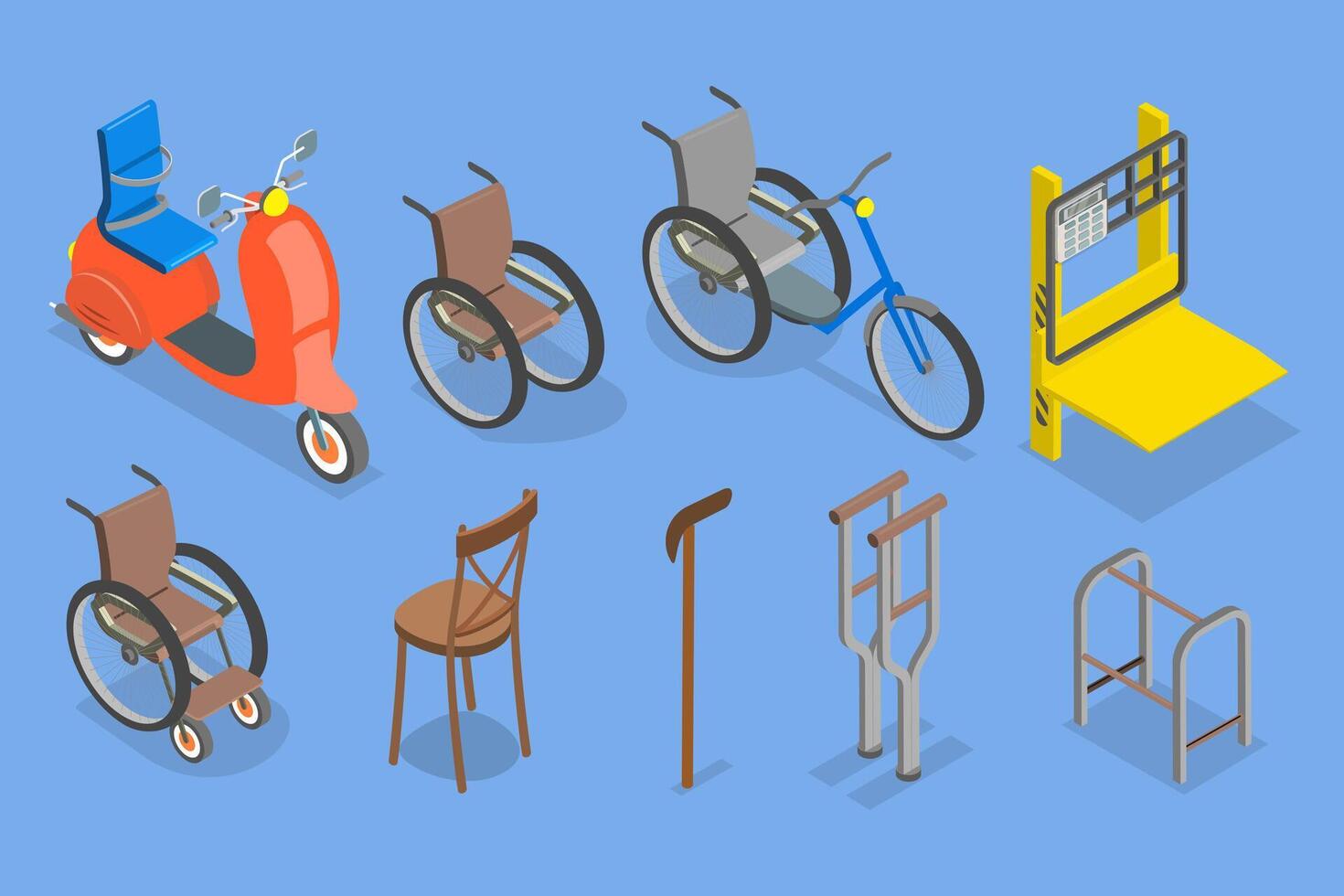 3D Isometric Flat Set of Orthopedic Accessories, Medical Support Equipment vector