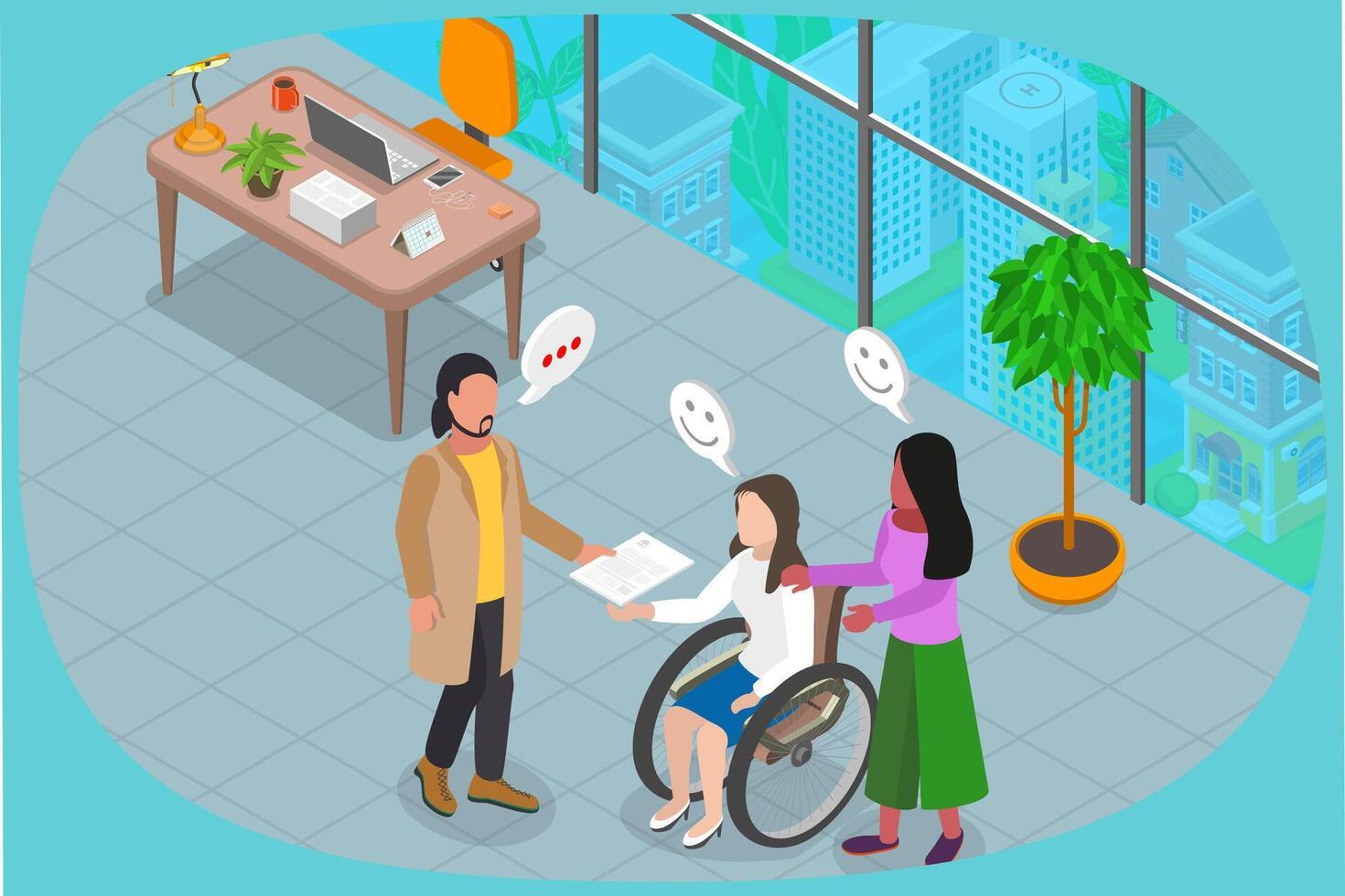3D Isometric Flat Illustration of Positive Workplace Environment, DEI as Diversity Equity and Inclusion vector