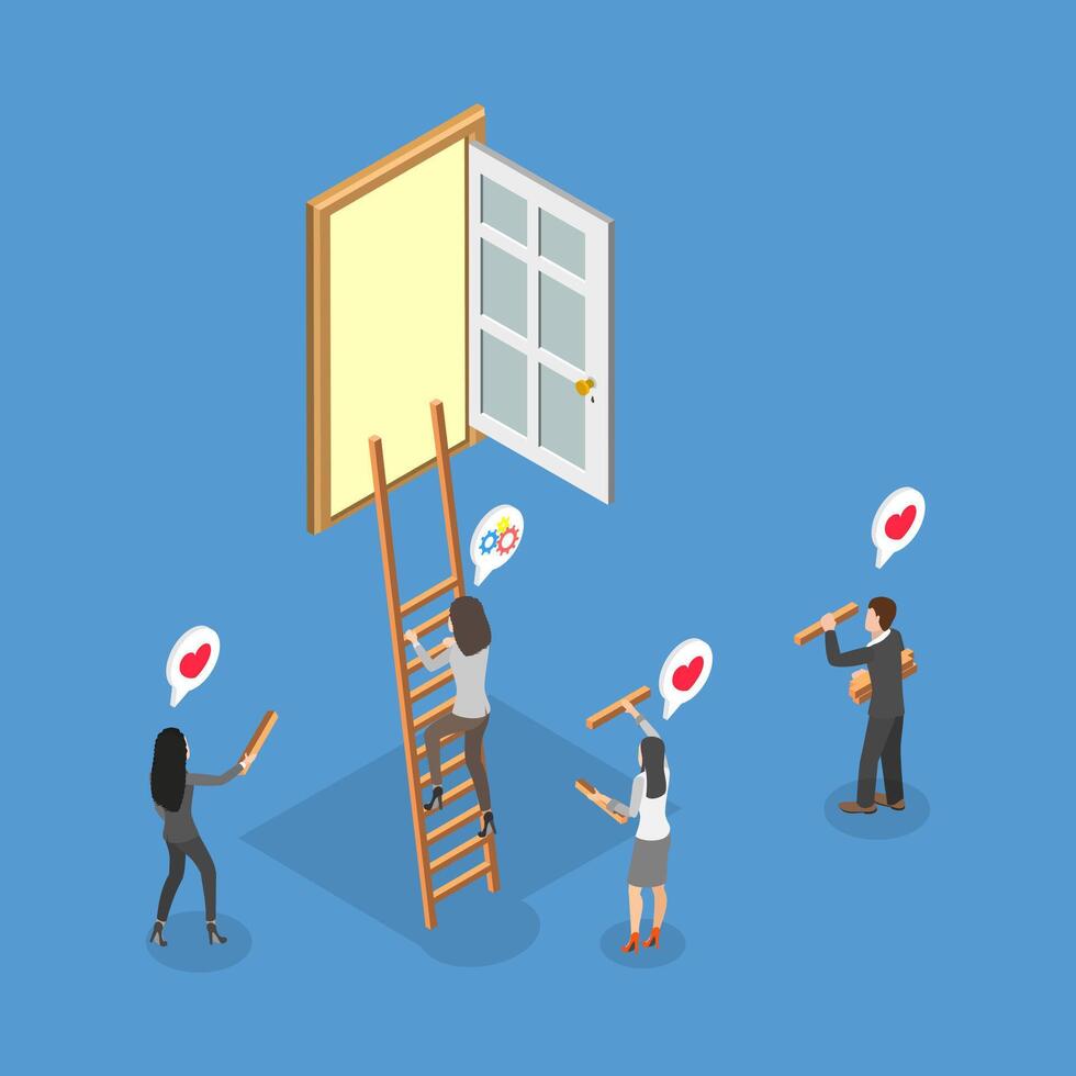 3D Isometric Flat Illustration of Ladder To Success, Career Cevelopment, Finance Achievement vector