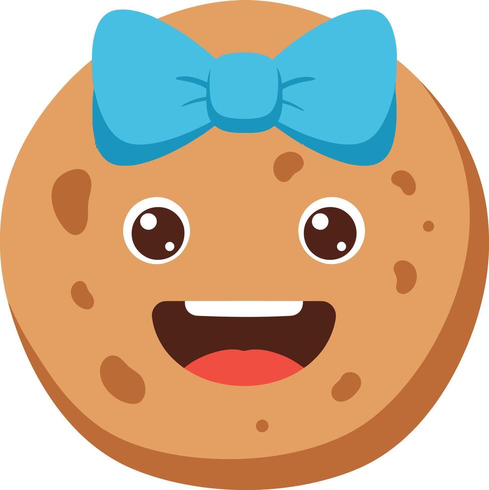 Cute cartoon cookie with blue bow happy smiling face illustration for children design and decoration vector