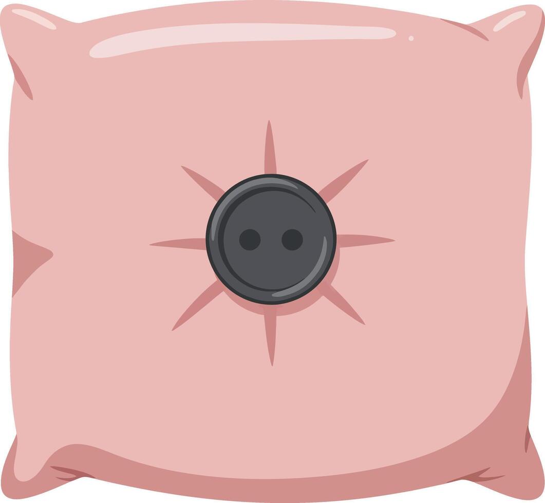 Pink square pillow with central black button soft cushion for home comfort and decoration illustration vector