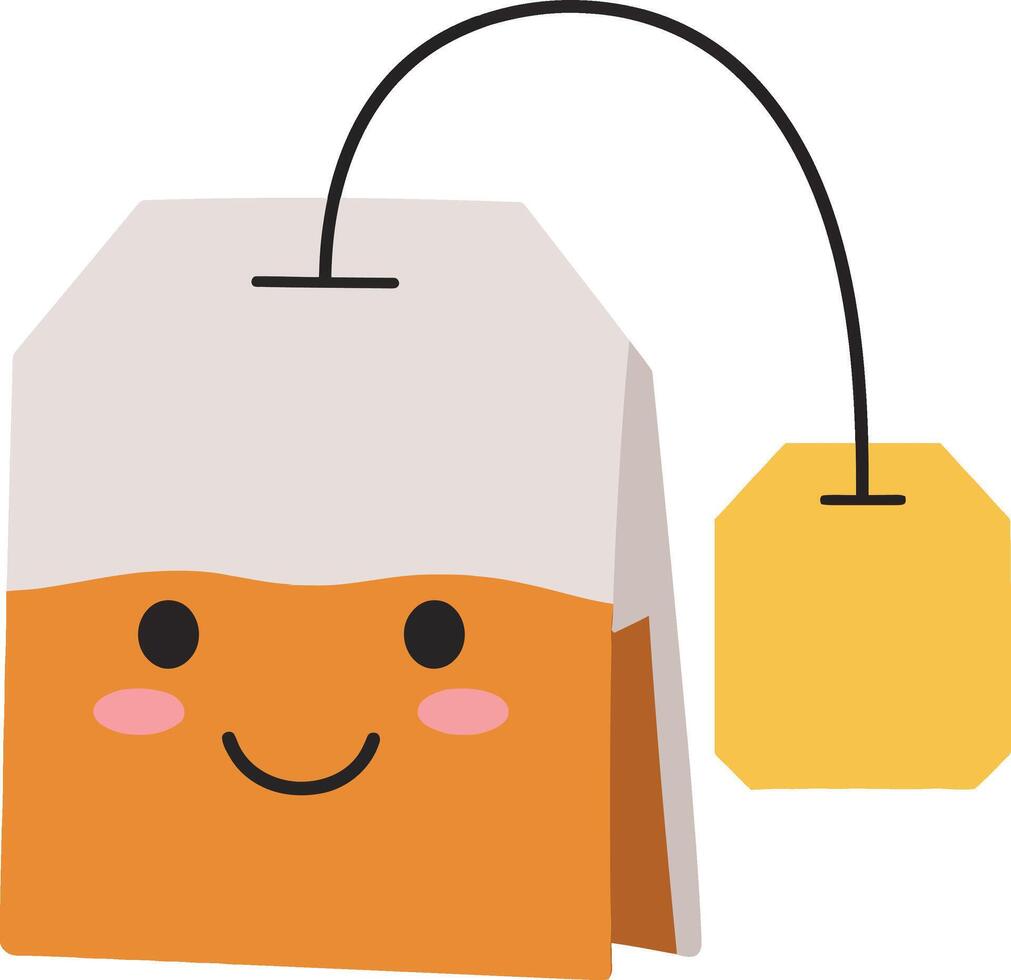 Smiling tea bag with tag cute face simple cartoon style illustration design vector