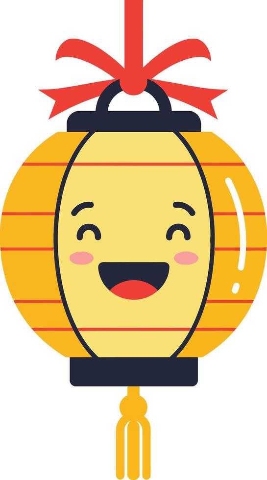 Happy yellow paper lantern with red ribbon bow and tassel illustration for festive decoration and celebration purposes vector