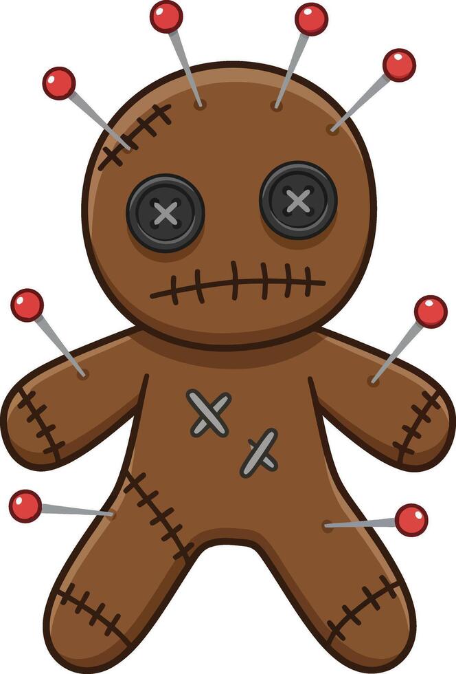 Voodoo doll with pins and button eyes in brown color illustration design for Halloween and mystic themes vector