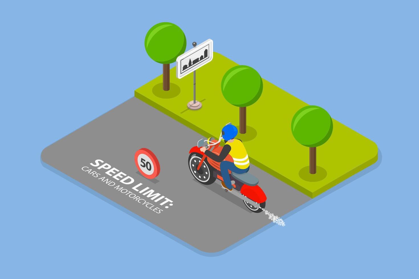 3D Isometric Flat Illustration of Safe Moto Riding Tips, Motorcycle Driving Practice vector