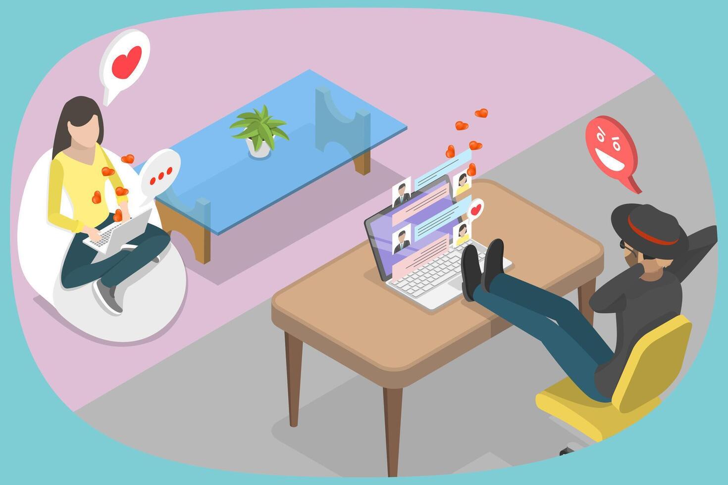 3D Isometric Flat Illustration of Online Fraud, Deception in Online Dating. Internet Scams and Fraud. vector