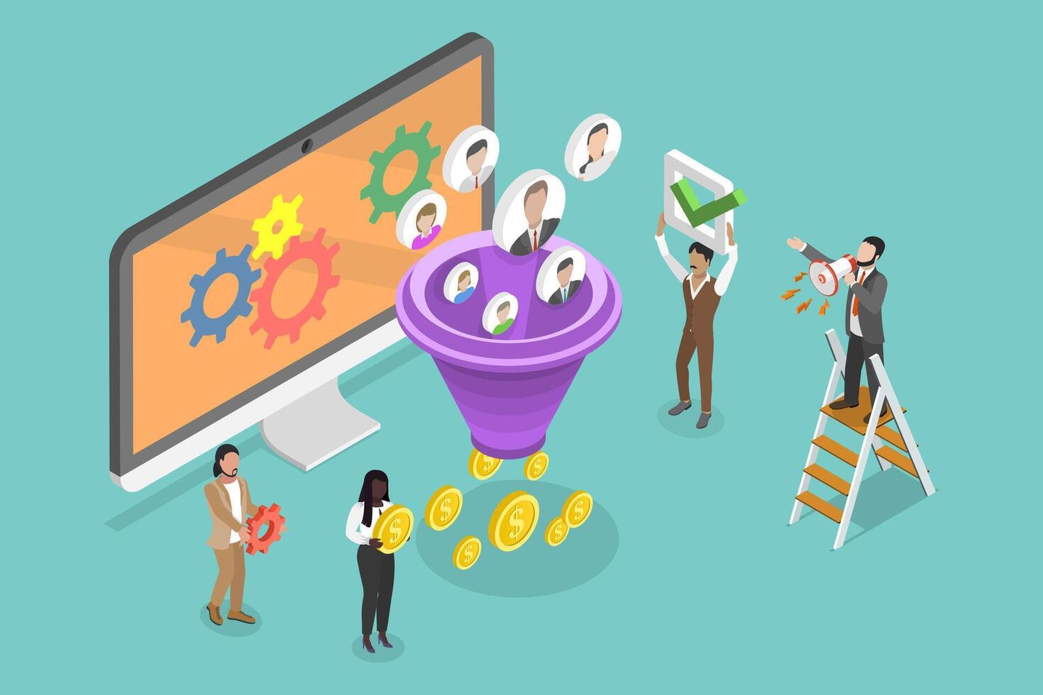 3D Isometric Flat Illustration of Monetization Tips, Lead Generation vector